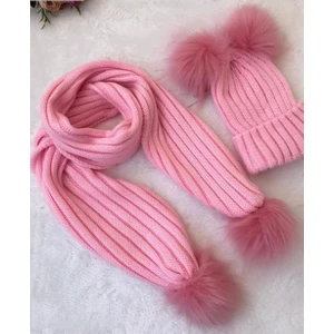 Crystal Shop Çift Ponponlu Çocuk Atkı ve Bere Takımı