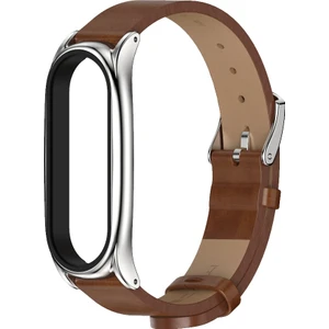 Xiaomi Mi Band Için Metal Kabuk ile Çılgın At Kayışı 6/5/4/3 Kahverengi Gümüş (Yurt Dışından)