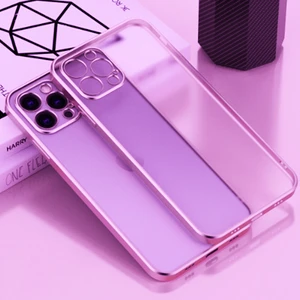 Apple iPhone 12 Pro Max 6.7inç Renkli Kenar Şeffaf Kılıf Kamera Korumalı Kılıf