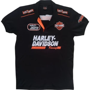 Harley Davidson Erkek Polo Yakalı Harley Davidson Baskılı Aplikeli Kısa Kollu Siyah Tişört Etp-Hd