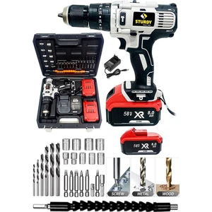 Power Tools  58V6AH Lion Çift Akülü Darbeli Şarjlı Matkap Vidalama 27 Parça Setli