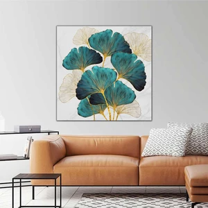SML Tablo Altın Dallı Çiçek Yaprak Modern Dekoratif Kanvas Tablo
