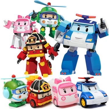 Easytoy 4 Adet Silverlit Robocar Kore Anime Figürü Robot Çocuk Karikatür Oyuncaklar (Yurt