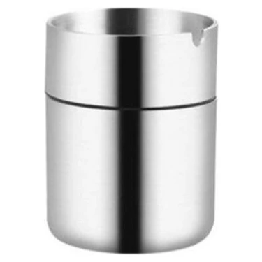MaxiFlow Dekoratif Paslanmaz Çelik Küllük 9 cm Yuvarlak Metal Hazneli Gri