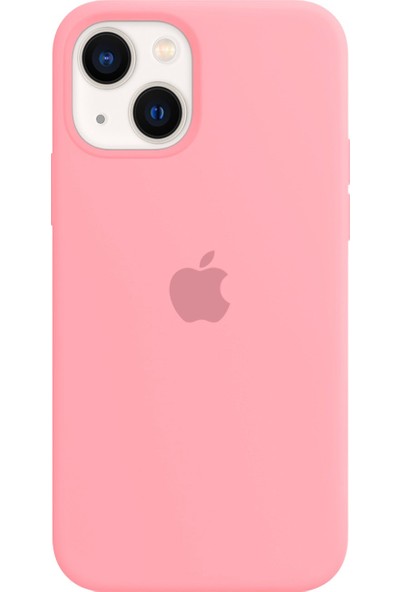 Abk Fashion Apple iPhone 13 Mini Logolu Kılıf Lansman Silikon Kılıf - Açık Pembe