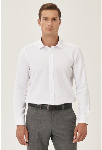 AC&Co / Altınyıldız Classics Tailored Slim Fit Klasik Yaka Armürlü Gömlek