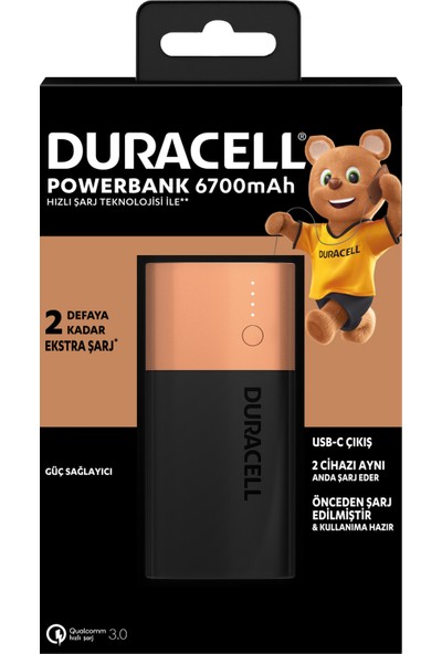 Duracell Powerbank 6700 Mah, Yeni Nesil Hızlı Şarj Teknolojili Taşınabilir Şarj Cihazı