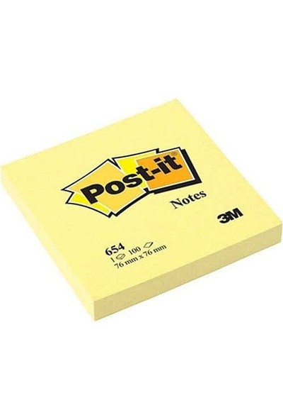 Post-It 3m Post-It 654 Yapışkanlı Not Kağıdı 76 mm x 76 mm Sarı 100 Yaprak
