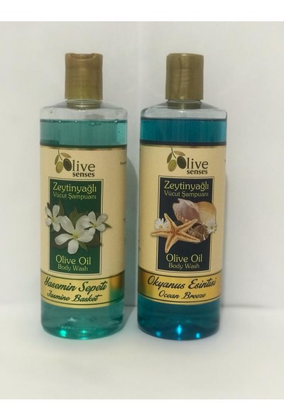 Olive Senses Zeytinyağlı Vücut Şampuanı Yasemin Sepeti Alana + Okyanus Esintisi Vücut Şampuanı