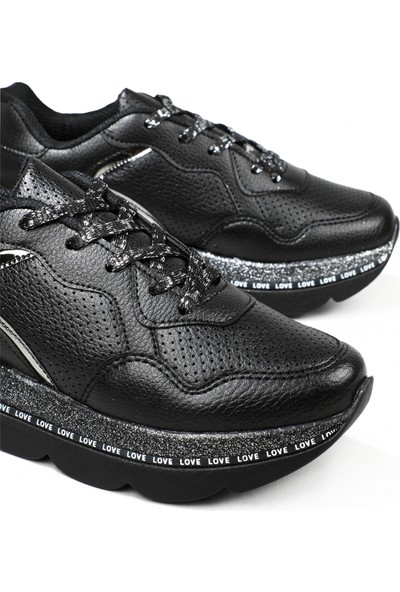 Udro Simli Rahat Siyah Kadın Spor Ayakkabı 155