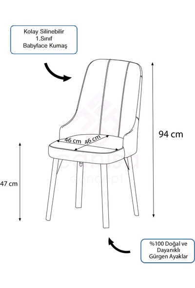 Canisa Concept Canisa Niza Serisi Babyface Kumaş/beyaz Gürgen Ayaklı Sandalye
