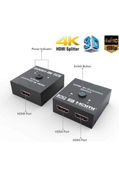 3C Store HDMI Splitter Full Hd 1080P 3D 4KX2K Video HDMI Switch Switcher 1x2 2x1 Split 1 In 2 Out Amplifikatör Çift Ekran Hdtv Için (Yurt Dışından)