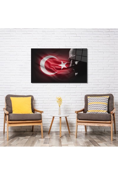 Aras Glass Art Türk Bayrağı ve Atatürk Cam Tablo