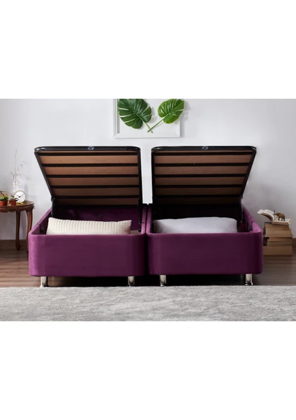 Niron Purple Baza 140X190 cm Çift Kişilik Sandıklı Mor Kumaş Baza Silinebilir Soho Kumaş