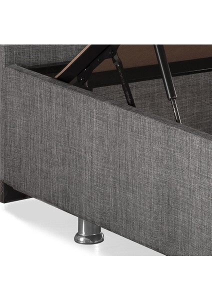 Niron Silver Yatak Baza Başlık Seti 90X190 Tek Kişilik Yatak Gri Keten Baza ve Başlık