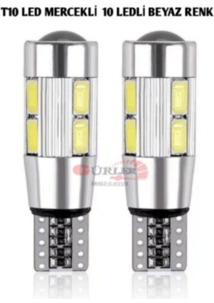 Gürler Oto Aksesuar T10 LED Ampül 12V W5 Mercekli 10 Ledli Park Plaka Beyaz 2 Adet