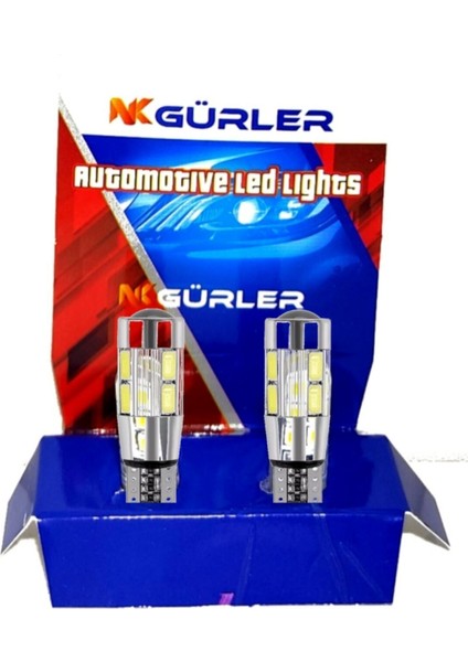 Gürler Oto Aksesuar T10 LED Ampül 12V W5 Mercekli 10 Ledli Park Plaka Beyaz 2 Adet