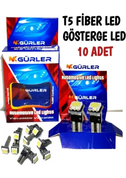 Gürler Oto Aksesuar T5 LED Ampul 10 Adet Gösterge Kadran Ampül 12V 5W Beyaz Renk