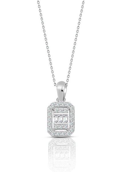 0.30 Ct. Baget Pırlanta Kare Tektaş Kolye