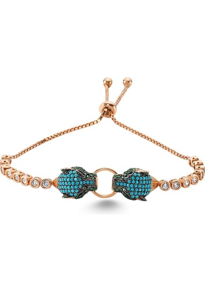 Turkuaz Taşlı Kilit Model Asansör Bileklik