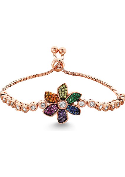 Renkli Zirkon Taşlı Çiçek Model Asansör Bileklik