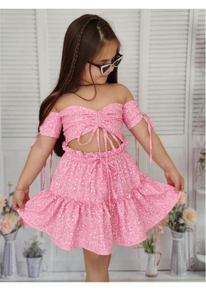 Kız Çocuk Baharlık Pembe Büstiyerli Takım