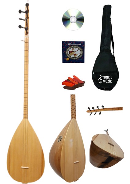 Lore Uzun Sap Bağlama Saz Maxi Set Su Geçirmez Kılıf + Eğitim CD + Yedek Tel + Mızrap Çift Ses Çıkışlı