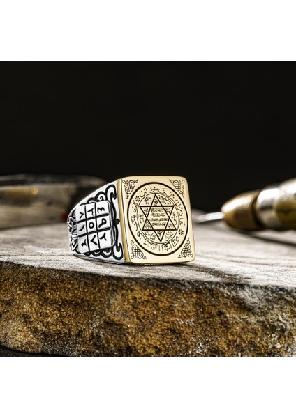 Mührü Süleyman Işlemeli Kenarları Ebced Hesabı 925 Ayar Erkek Gümüş Yüzük indirimleri