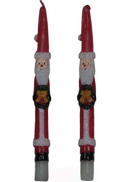 Yılbaşı Noel Baba Figürlü 25 cm Kırmızı Renk 2 Adet Şamdan Mumu