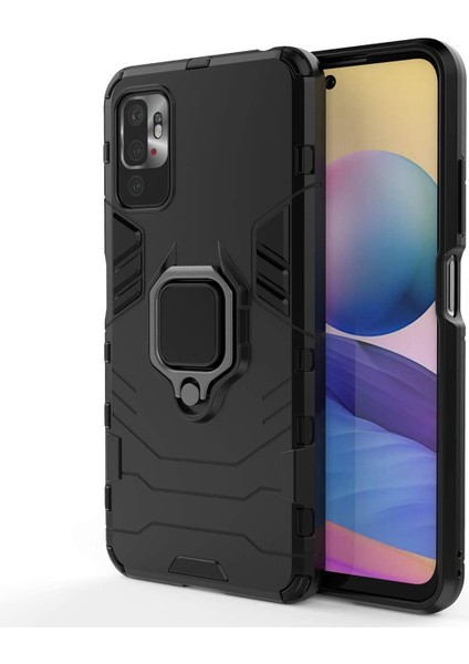 Xiaomi Redmi Note 10 5g Batman Serisi Yüzük Standlı Armor Kılıf - Siyah