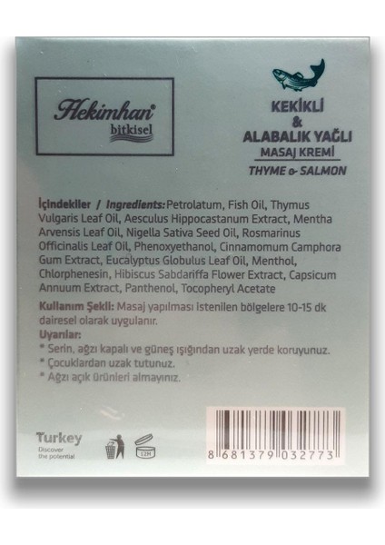 Kekikli & Alabalık Yağlı Masaj Kremi 210 gr x 2 Adet