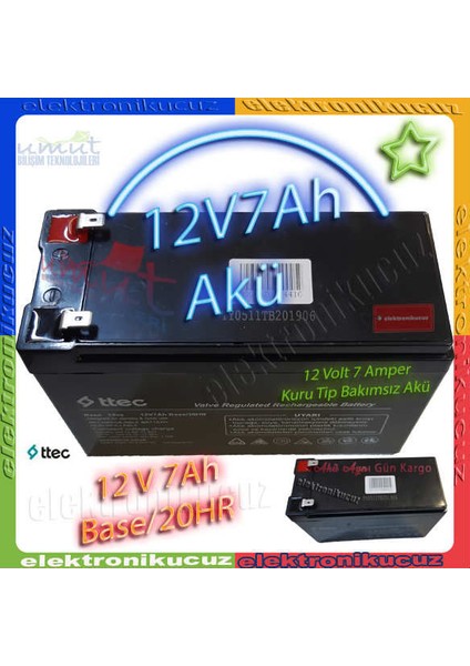 12 Volt 7A Akü 12 Volt 7 Amper Kuru Akü 12V 7AH Akülü Araba Uyumlu 12V 7AH - 12 Volt 7 Amper