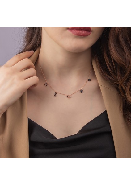 925 Ayar Gümüş Siyah Taşlı Şans Kolyesi fiyatları