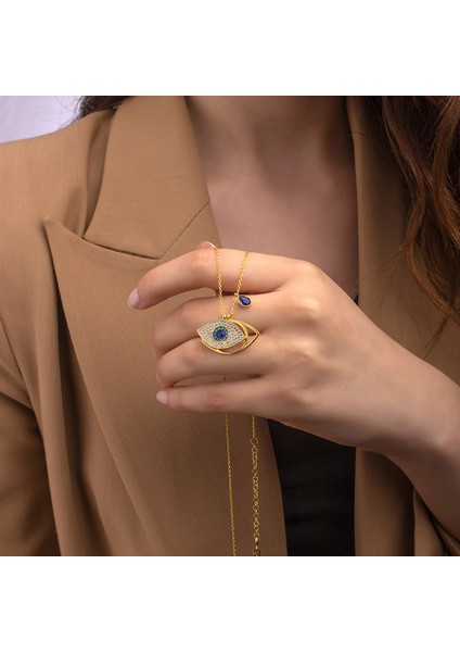 925 Ayar Gümüş Damla Taş Sallantılı Göz Kolye