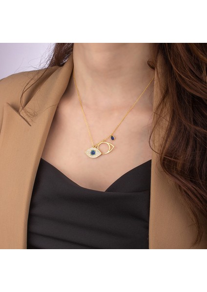 925 Ayar Gümüş Damla Taş Sallantılı Göz Kolye fiyatları