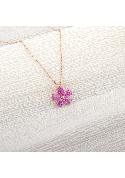 925 Ayar Gümüş Mor Taşlı Papatya Kolye fiyatları