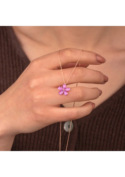 925 Ayar Gümüş Mor Taşlı Papatya Kolye modelleri