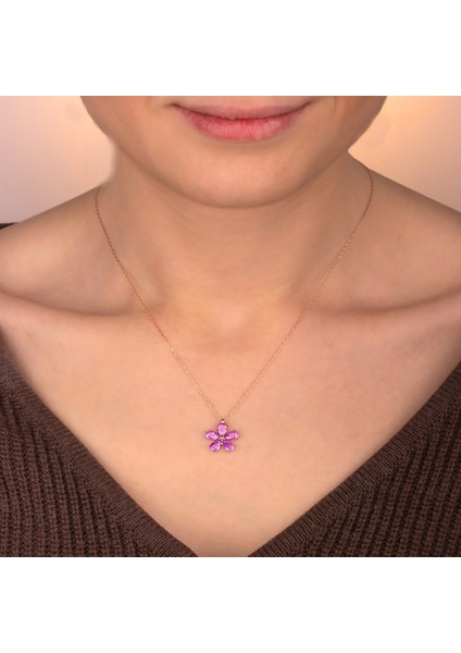 925 Ayar Gümüş Mor Taşlı Papatya Kolye fırsatları