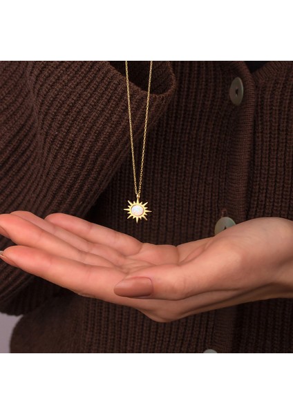 925 Ayar Gümüş Opal Taşlı Güneş Kolye