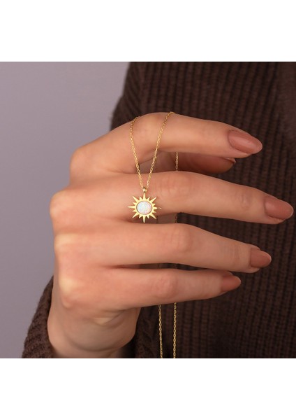 925 Ayar Gümüş Opal Taşlı Güneş Kolye modelleri