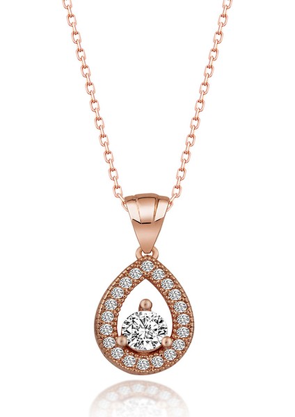 925 Ayar Gümüş Pırlanta Modeli Rose Damla Kolye