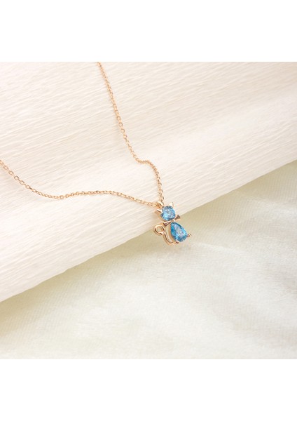 925 Ayar Gümüş Aquamarine Taşlı Kedi Kolye fiyatları