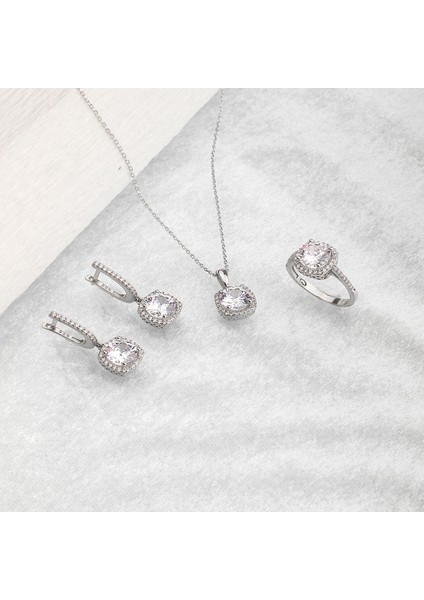 925 Ayar Gümüş Pırlanta Modeli Tektaş Takı Seti fiyatları