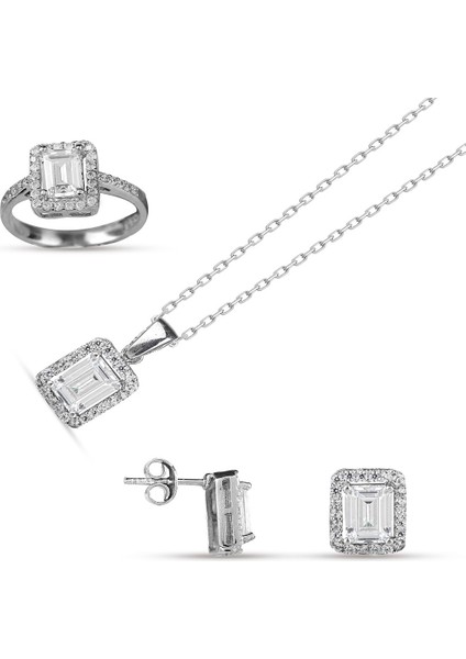 925 Ayar Gümüş Baget Taşlı Takı Seti