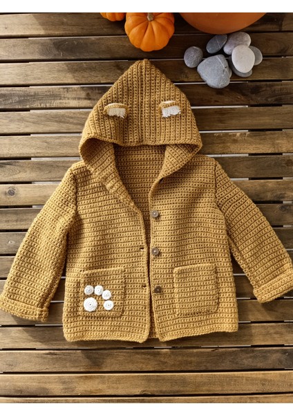 Handmade Kedi Desenli Çocuk Hırkası, El Örgüsü %50 Yün %50 Premium Akrilik Çocuk Hırkası fiyatları
