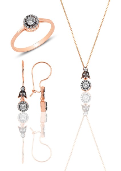 Gümüş Rose Elmas Montürlü Yuvarlak Üçlü Set…