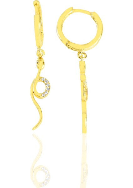 Gümüş Altın Yaldızlı Zirkon Taşlı Yılan Küpe