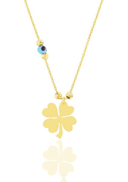 925 Ayar Gümüş Altın Yaldızlı, Nazarlı Dorica Toplu Yonca Kolye – Yonca Koleksiyonu Özel Tasarım Takı