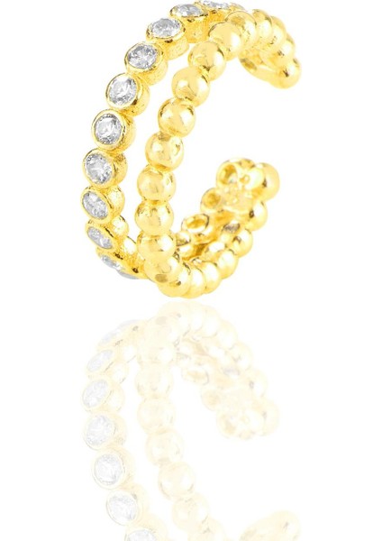 Gümüş Altın Yaldızlı Zirkon Taşlı Sıkıştırmalı Kıkırdak Küpe