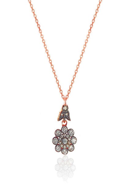 Gümüş Rose Zirkon Taşlı Elmas Montürlü Çiçek Modeli Kolye